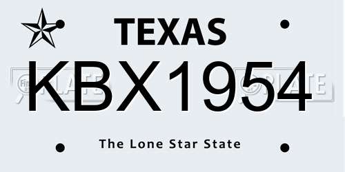 KBX1954 Texas License Plate