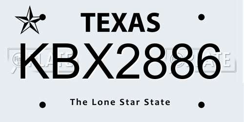 KBX2886 Texas License Plate