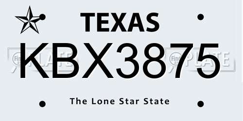 KBX3875 Texas License Plate