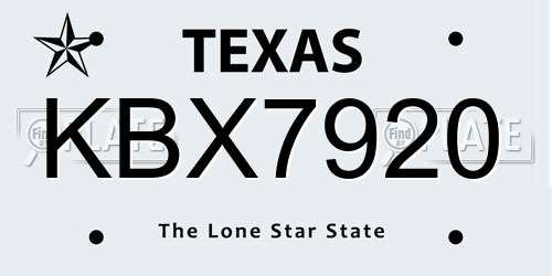 KBX7920 Texas License Plate