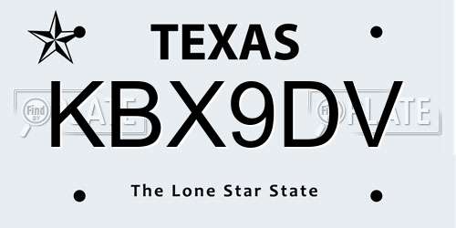 KBX9DV Texas License Plate