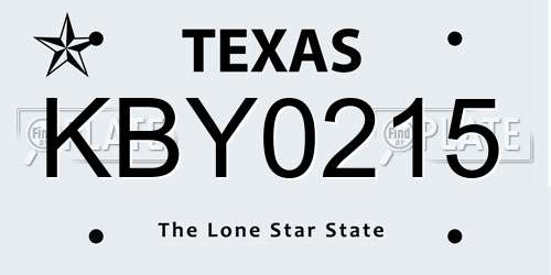 KBY0215 Texas License Plate