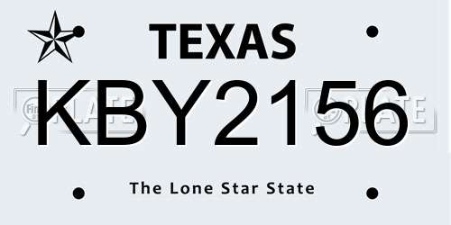 KBY2156 Texas License Plate