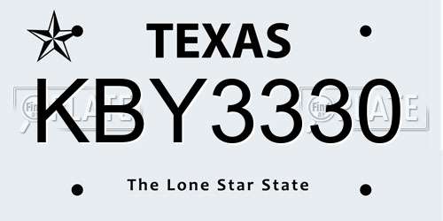 KBY3330 Texas License Plate