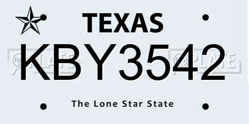 KBY3542 Texas License Plate