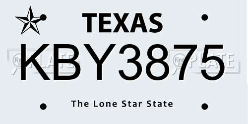 KBY3875 Texas License Plate