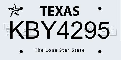 KBY4295 Texas License Plate