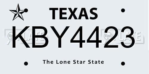 KBY4423 Texas License Plate