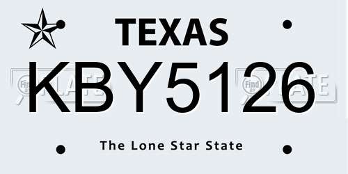 KBY5126 Texas License Plate