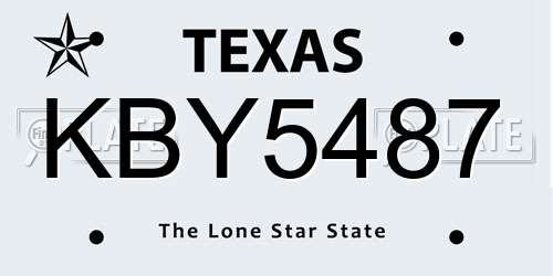 KBY5487 Texas License Plate