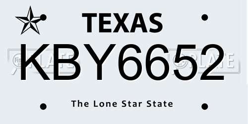 KBY6652 Texas License Plate