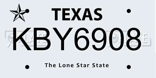 KBY6908 Texas License Plate