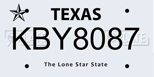 KBY8087 Texas License Plate