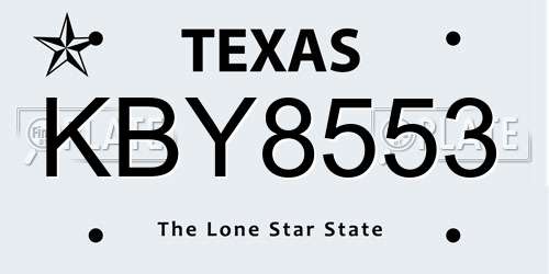 KBY8553 Texas License Plate