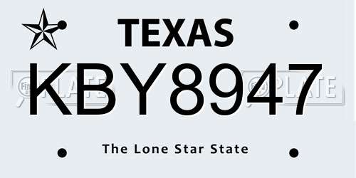 KBY8947 Texas License Plate