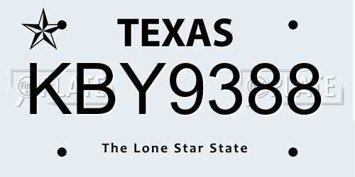 KBY9388 Texas License Plate