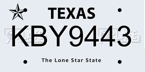 KBY9443 Texas License Plate