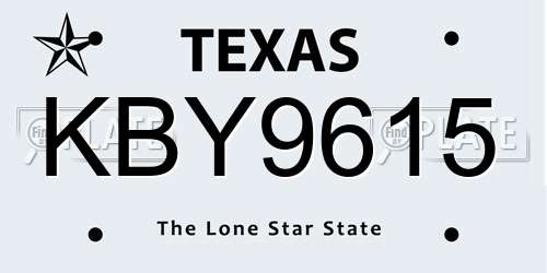 KBY9615 Texas License Plate