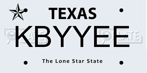 KBYYEE Texas License Plate