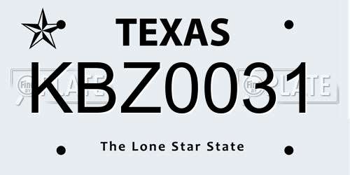 KBZ0031 Texas License Plate