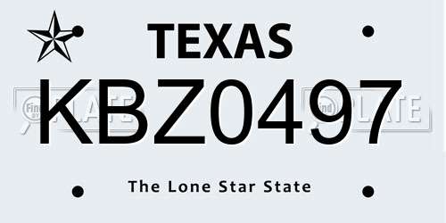 KBZ0497 Texas License Plate