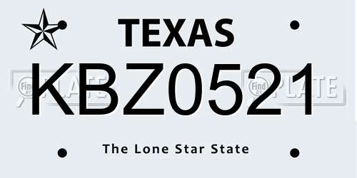 KBZ0521 Texas License Plate
