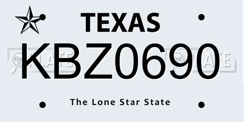 KBZ0690 Texas License Plate