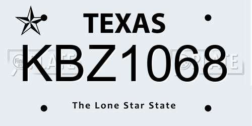 KBZ1068 Texas License Plate