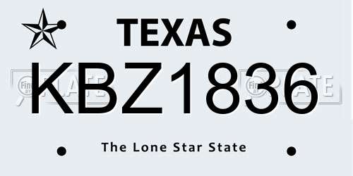 KBZ1836 Texas License Plate