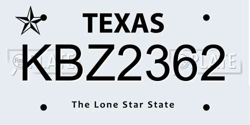 KBZ2362 Texas License Plate