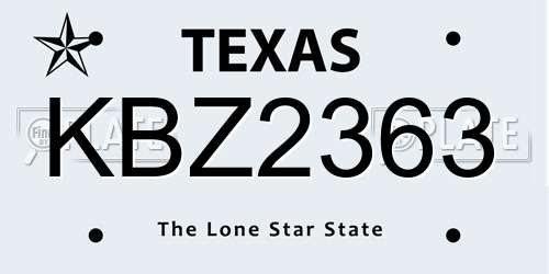 KBZ2363 Texas License Plate