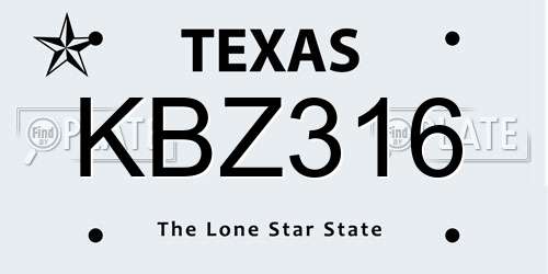KBZ316 Texas License Plate