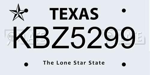 KBZ5299 Texas License Plate