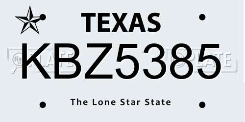 KBZ5385 Texas License Plate