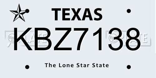 KBZ7138 Texas License Plate