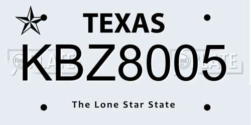 KBZ8005 Texas License Plate
