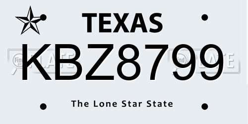 KBZ8799 Texas License Plate