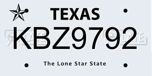 KBZ9792 Texas License Plate