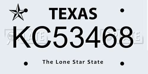 KC53468 Texas License Plate