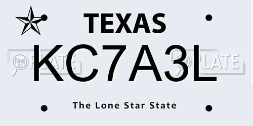 KC7A3L Texas License Plate