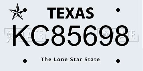 KC85698 Texas License Plate