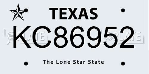 KC86952 Texas License Plate