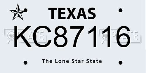KC87116 Texas License Plate