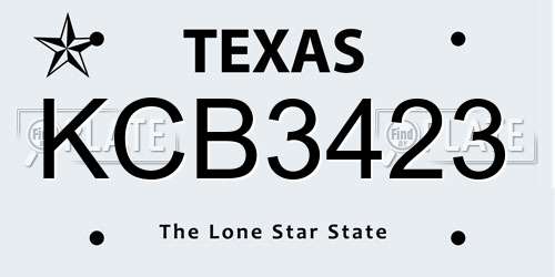 KCB3423 Texas License Plate