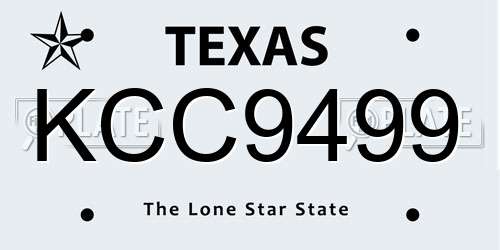 KCC9499 Texas License Plate