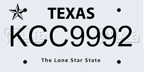 KCC9992 Texas License Plate