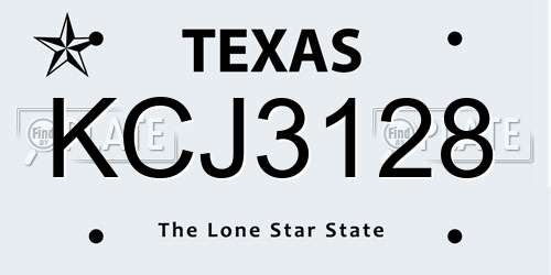 KCJ3128 Texas License Plate