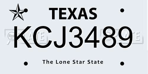 KCJ3489 Texas License Plate