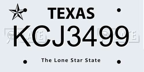 KCJ3499 Texas License Plate