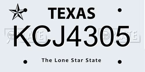 KCJ4305 Texas License Plate